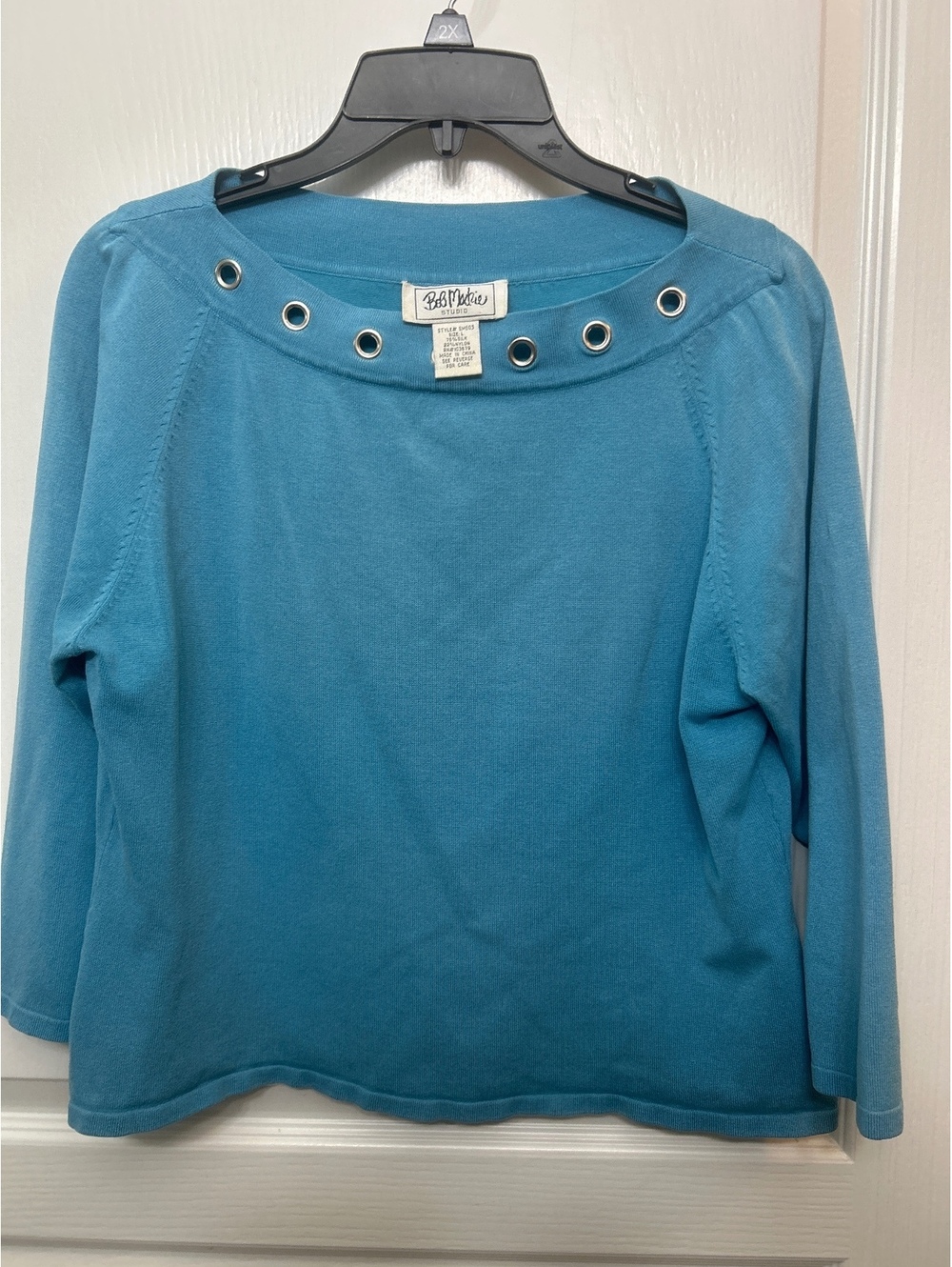 Bob Mackie Studio Blue Silk Blend Long Sleeve Top Size L